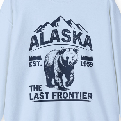 Alaska Bear Shirt Sweatshirt – Light Blue – Alaska Cruise Shirts Close Up