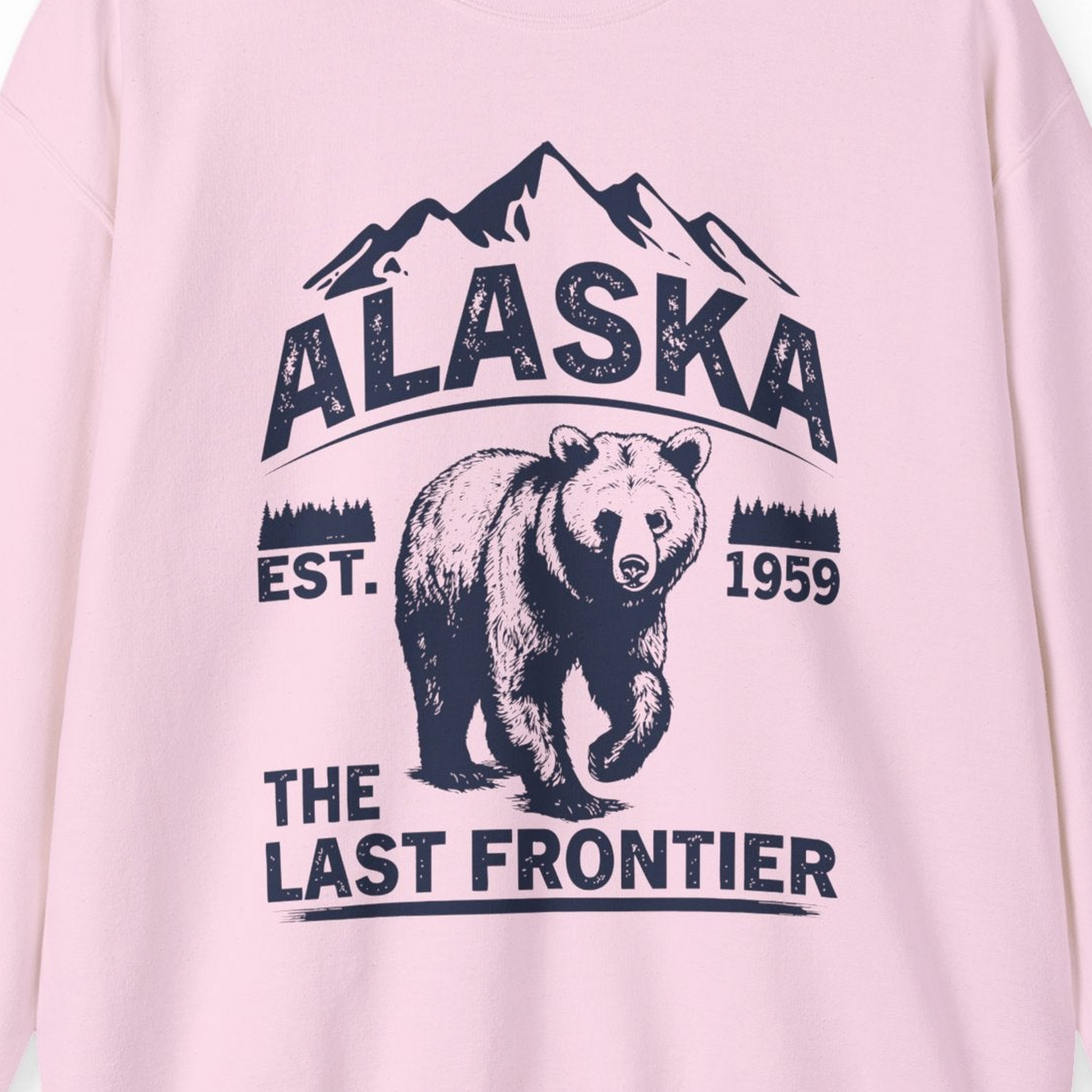 Alaska Bear Shirt Sweatshirt – Light Pink – Alaska Cruise Shirts Close Up
