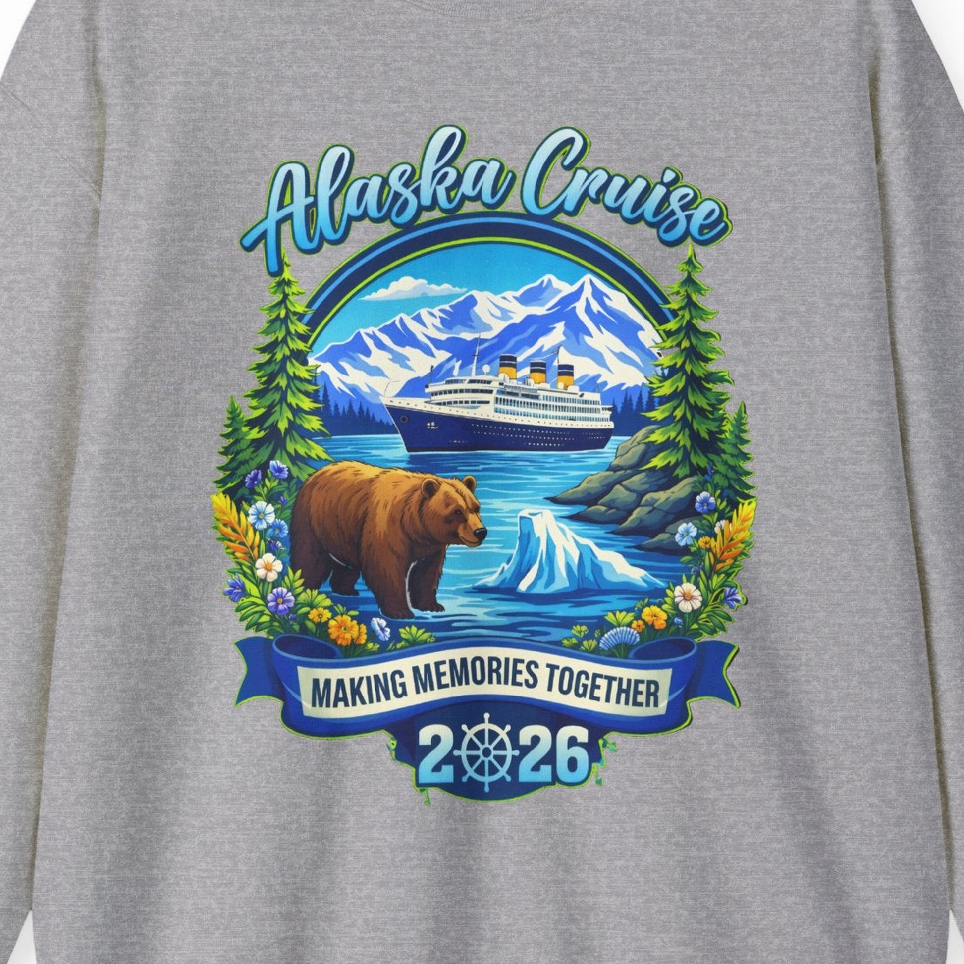 Alaska Cruise 2026 Family sweatshirt Sweatshirt – Sport Grey – Alaska Cruise Shirts Close Up