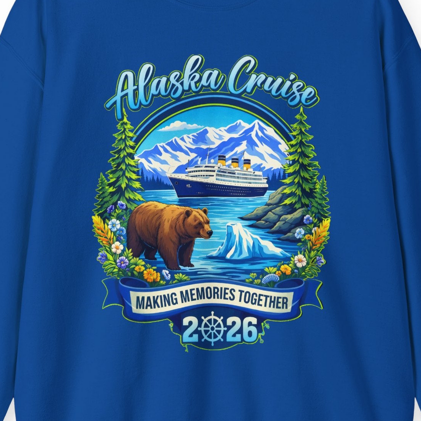Alaska Cruise 2026 Family sweatshirt Sweatshirt – Royal – Alaska Cruise Shirts Close Up