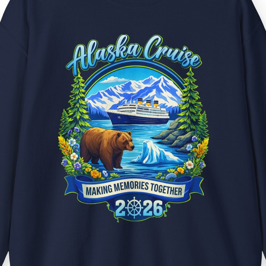 Alaska Cruise 2026 Family sweatshirt Sweatshirt – Navy – Alaska Cruise Shirts Close Up