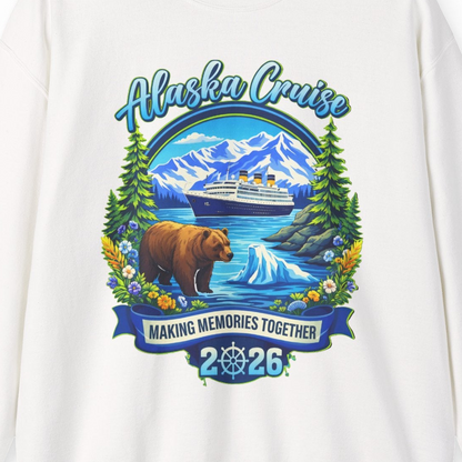 Alaska Cruise 2026 Family sweatshirt Sweatshirt – White – Alaska Cruise Shirts Close Up