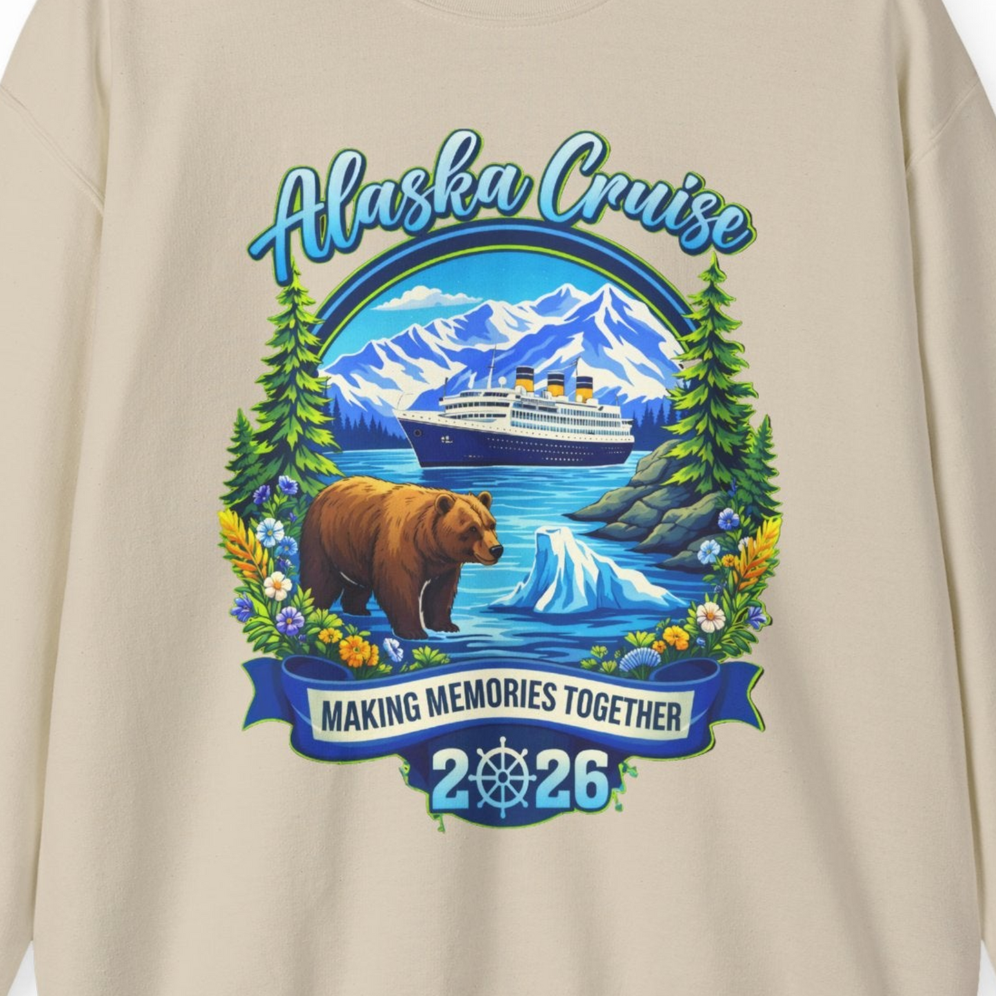 Alaska Cruise 2026 Family sweatshirt Sweatshirt – Sand – Alaska Cruise Shirts Close Up