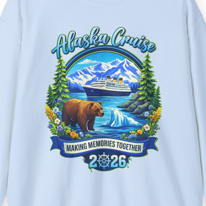 Alaska Cruise 2026 Family sweatshirt Sweatshirt – Light Blue – Alaska Cruise Shirts Close Up