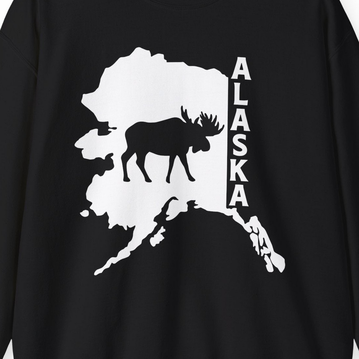 Alaska Moose Silhouette Shirt Sweatshirt – Black – Alaska Cruise Shirts Close Up