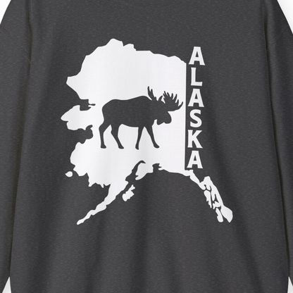 Alaska Moose Silhouette Shirt Sweatshirt – Dark Heather – Alaska Cruise Shirts Close Up