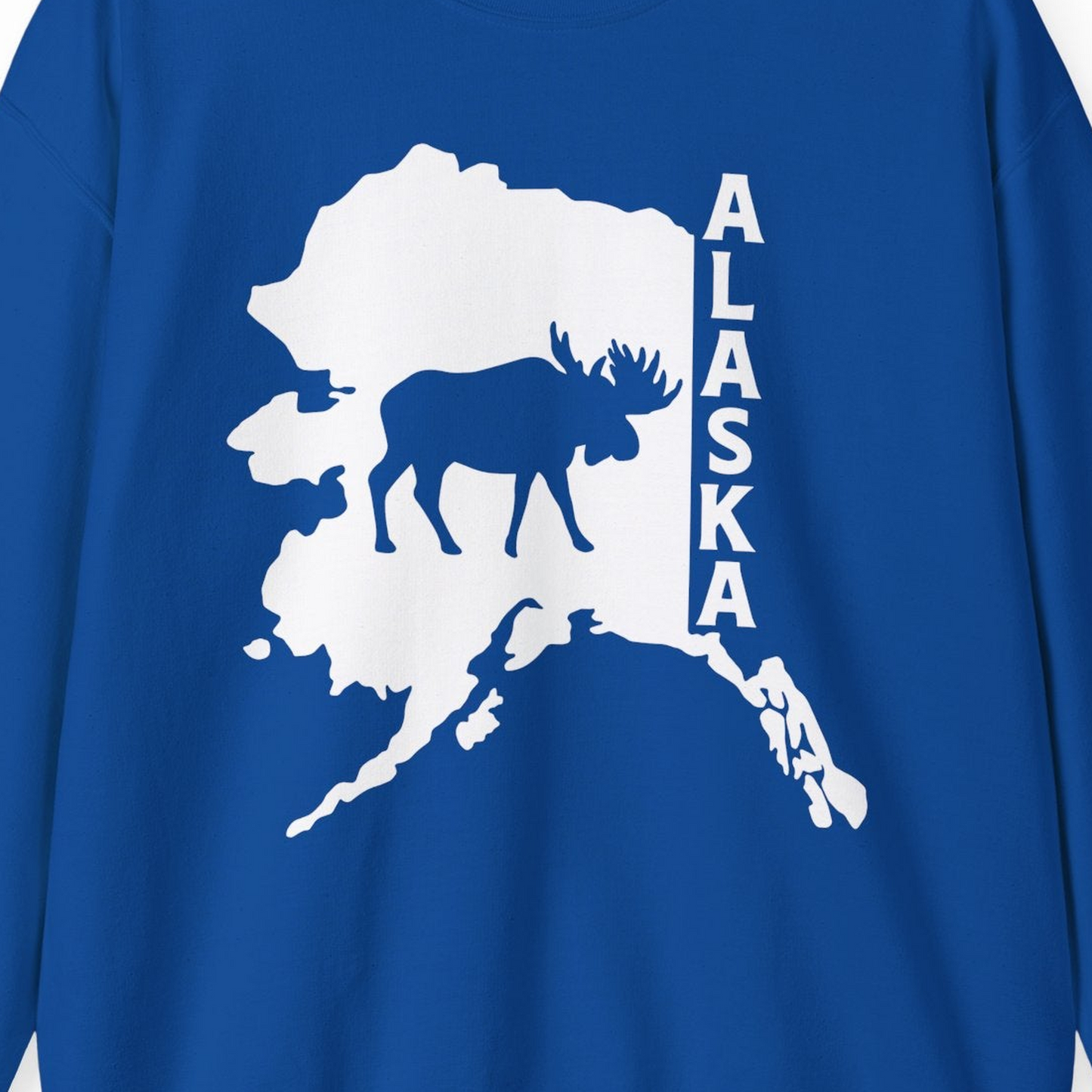 Alaska Moose Silhouette Shirt Sweatshirt – Royal – Alaska Cruise Shirts Close Up