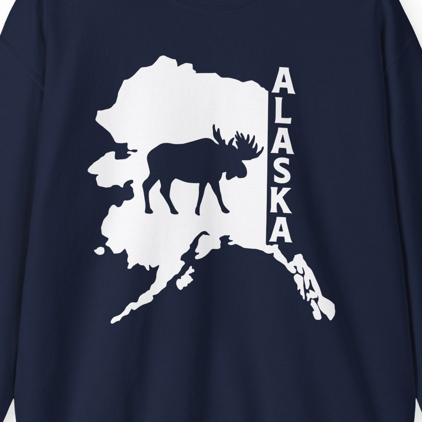 Alaska Moose Silhouette Shirt Sweatshirt – Navy – Alaska Cruise Shirts Close Up