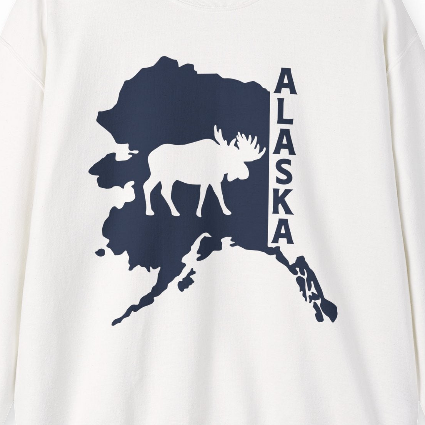 Alaska Moose Silhouette Shirt Sweatshirt – White – Alaska Cruise Shirts Close Up