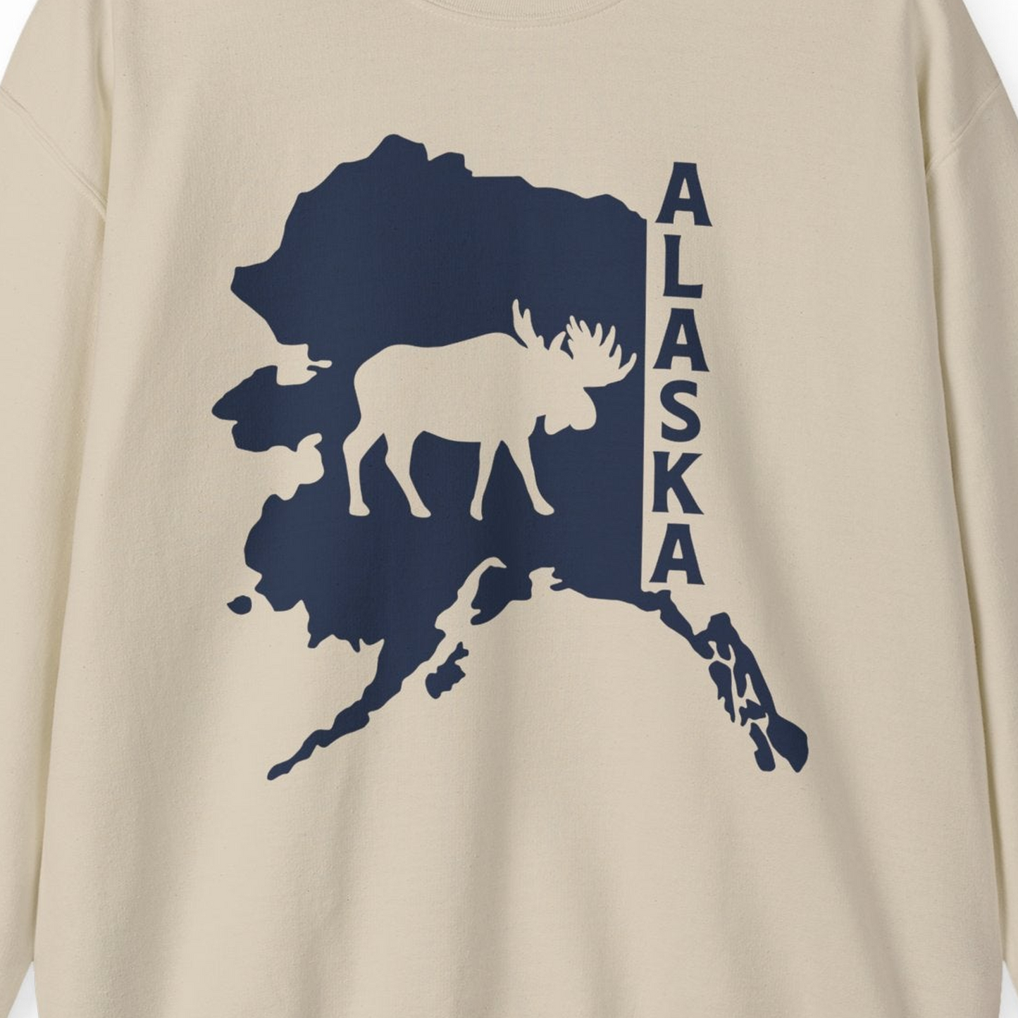 Alaska Moose Silhouette Shirt Sweatshirt – Sand – Alaska Cruise Shirts Close Up
