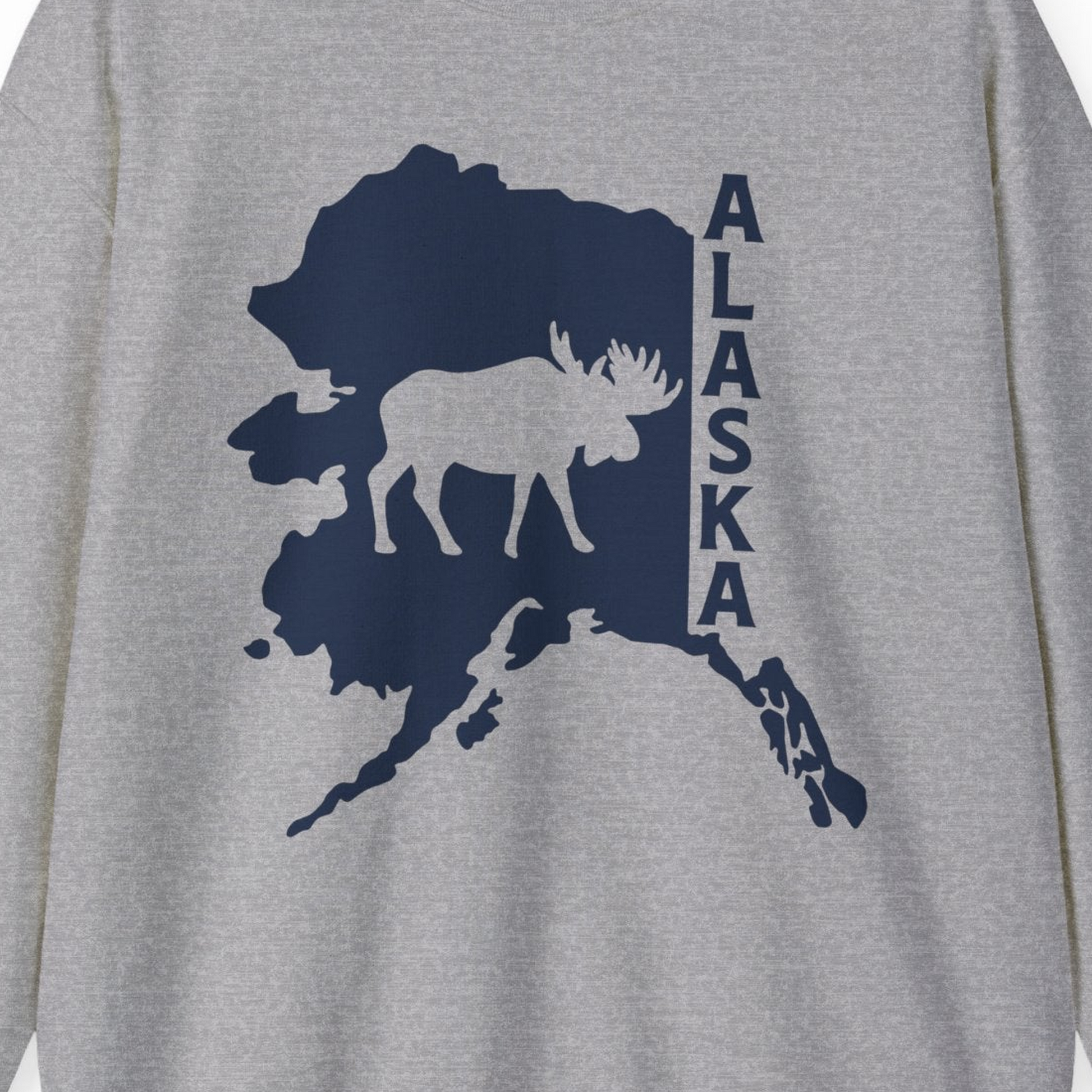 Alaska Moose Silhouette Shirt Sweatshirt – Sport Grey – Alaska Cruise Shirts Close Up