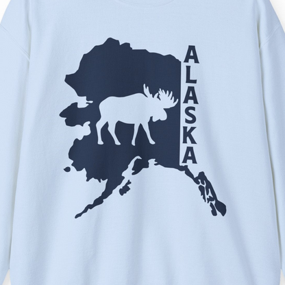 Alaska Moose Silhouette Shirt Sweatshirt – Light Blue – Alaska Cruise Shirts Close Up