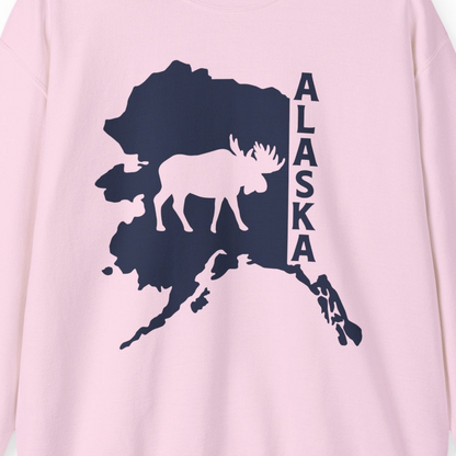 Alaska Moose Silhouette Shirt Sweatshirt – Light Pink – Alaska Cruise Shirts Close Up