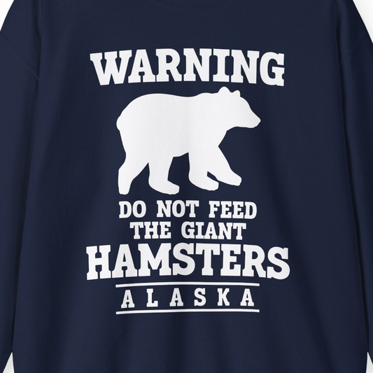 Funny Alaska Bear Warning Shirt Sweatshirt – Navy – Alaska Cruise Shirts Close Up