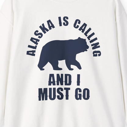 Alaska Is Calling Bear Silhouette Adventure Shirt Sweatshirt – White – Alaska Cruise Shirts Close Up