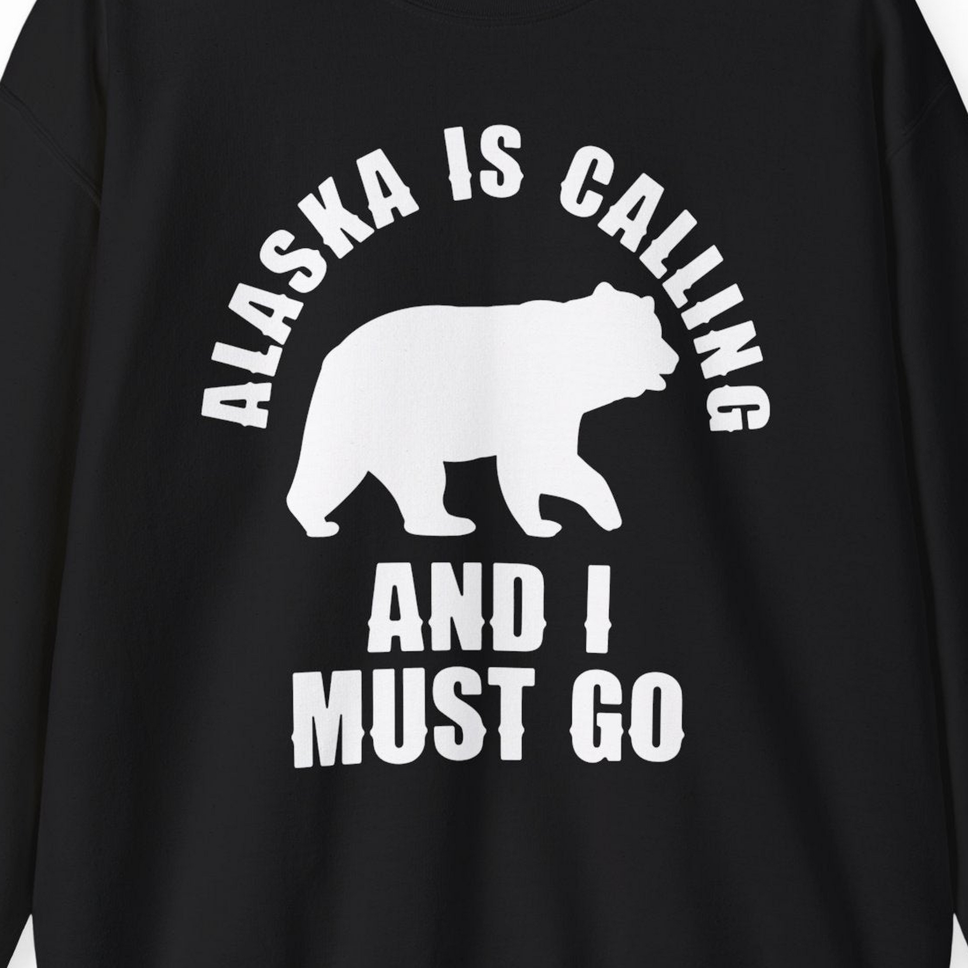 Alaska Is Calling Bear Silhouette Adventure Shirt Sweatshirt – Black – Alaska Cruise Shirts Close Up