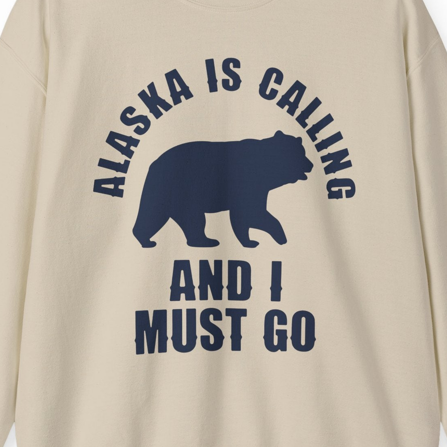 Alaska Is Calling Bear Silhouette Adventure Shirt Sweatshirt – Sand – Alaska Cruise Shirts Close Up