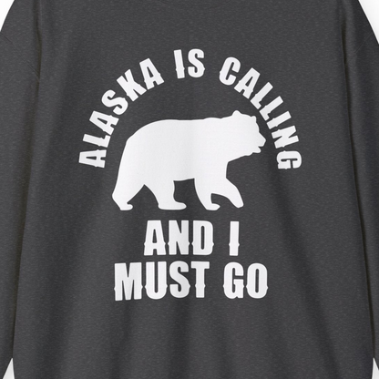 Alaska Is Calling Bear Silhouette Adventure Shirt Sweatshirt – Dark Heather – Alaska Cruise Shirts Close Up