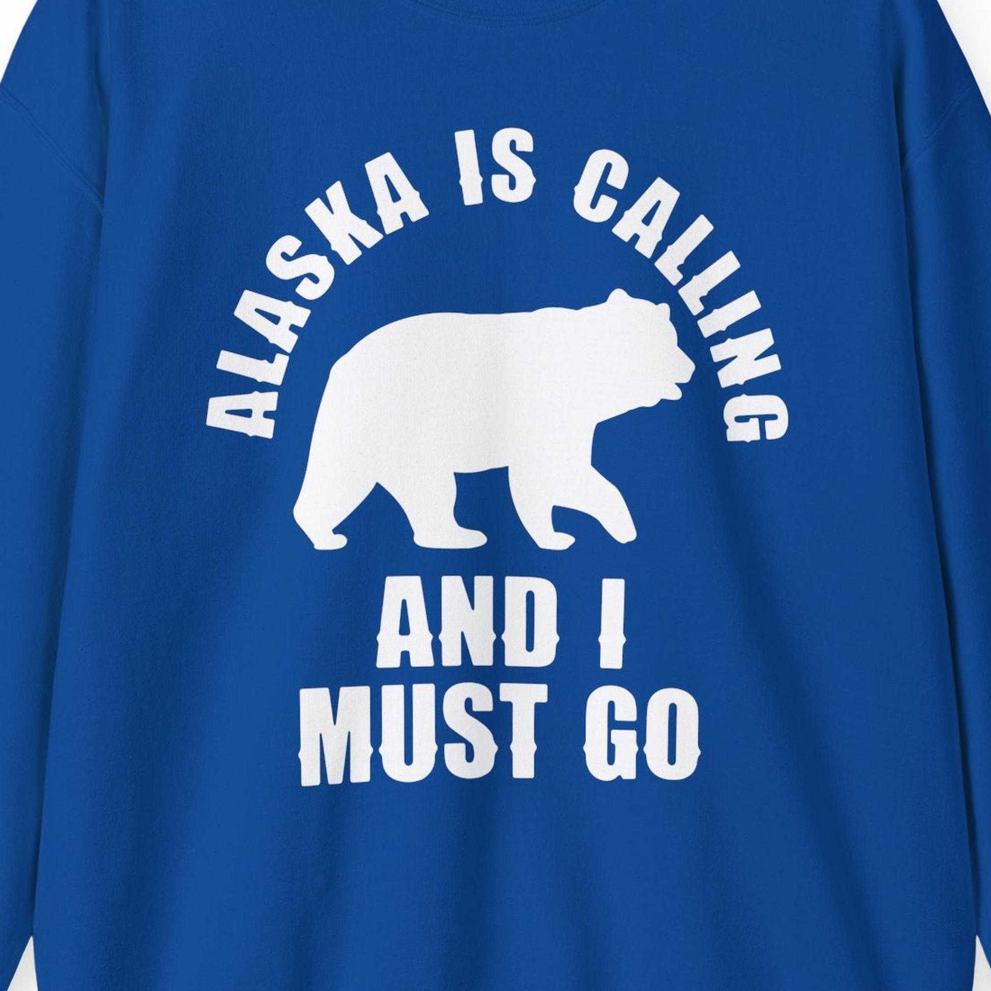 Alaska Is Calling Bear Silhouette Adventure Shirt Sweatshirt – Royal – Alaska Cruise Shirts Close Up