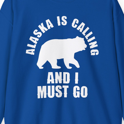 Alaska Is Calling Bear Silhouette Adventure Shirt Sweatshirt – Royal – Alaska Cruise Shirts Close Up