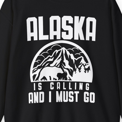 Alaska Is Calling Shirt Sweatshirt – Black – Alaska Cruise Shirts Close Up