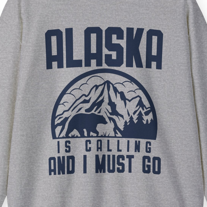 Alaska Is Calling Shirt Sweatshirt – Sport Grey – Alaska Cruise Shirts Close Up