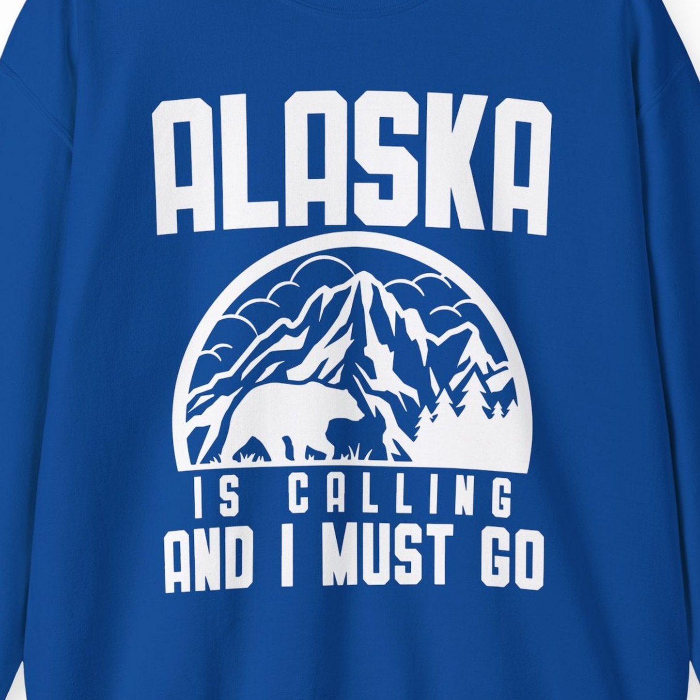 Alaska Is Calling Shirt Sweatshirt – Royal – Alaska Cruise Shirts Close Up