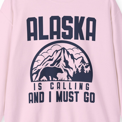 Alaska Is Calling Shirt Sweatshirt – Light Pink – Alaska Cruise Shirts Close Up