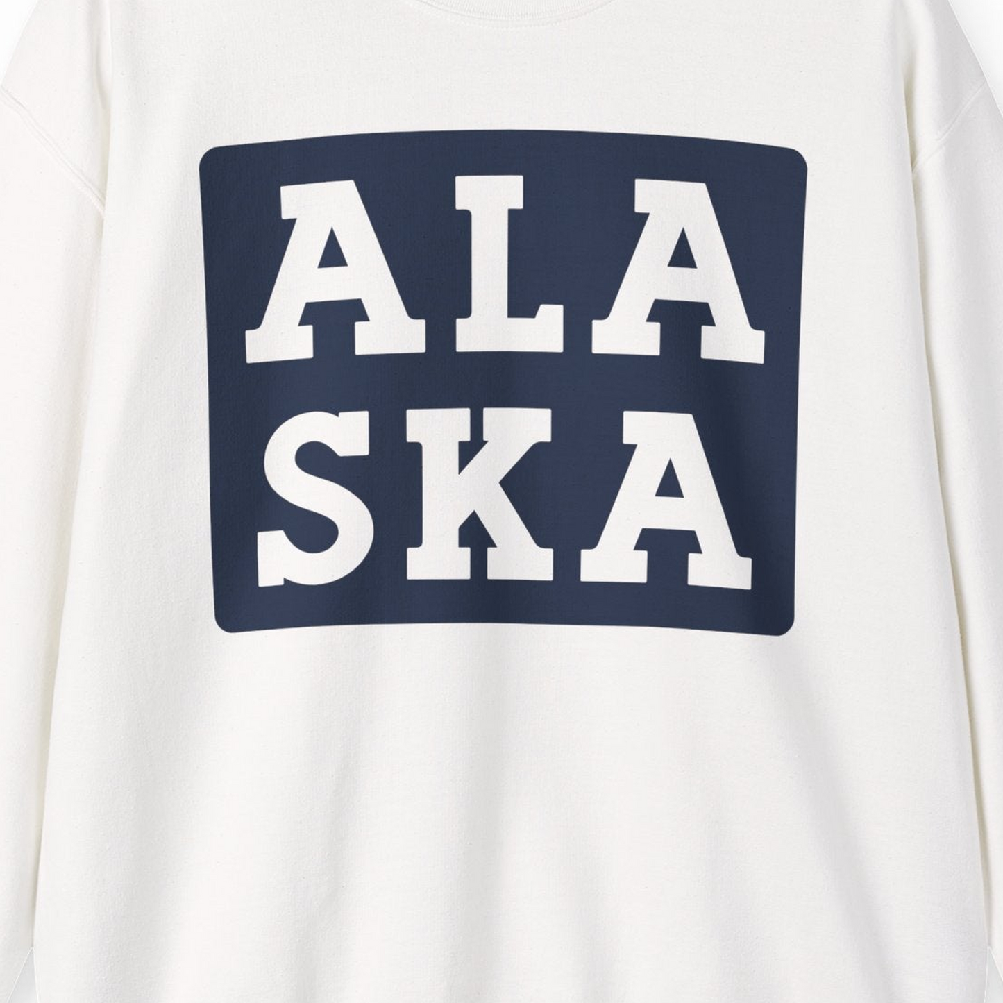 Bold Alaska Block Text Shirt Sweatshirt – White – Alaska Cruise Shirts Close Up
