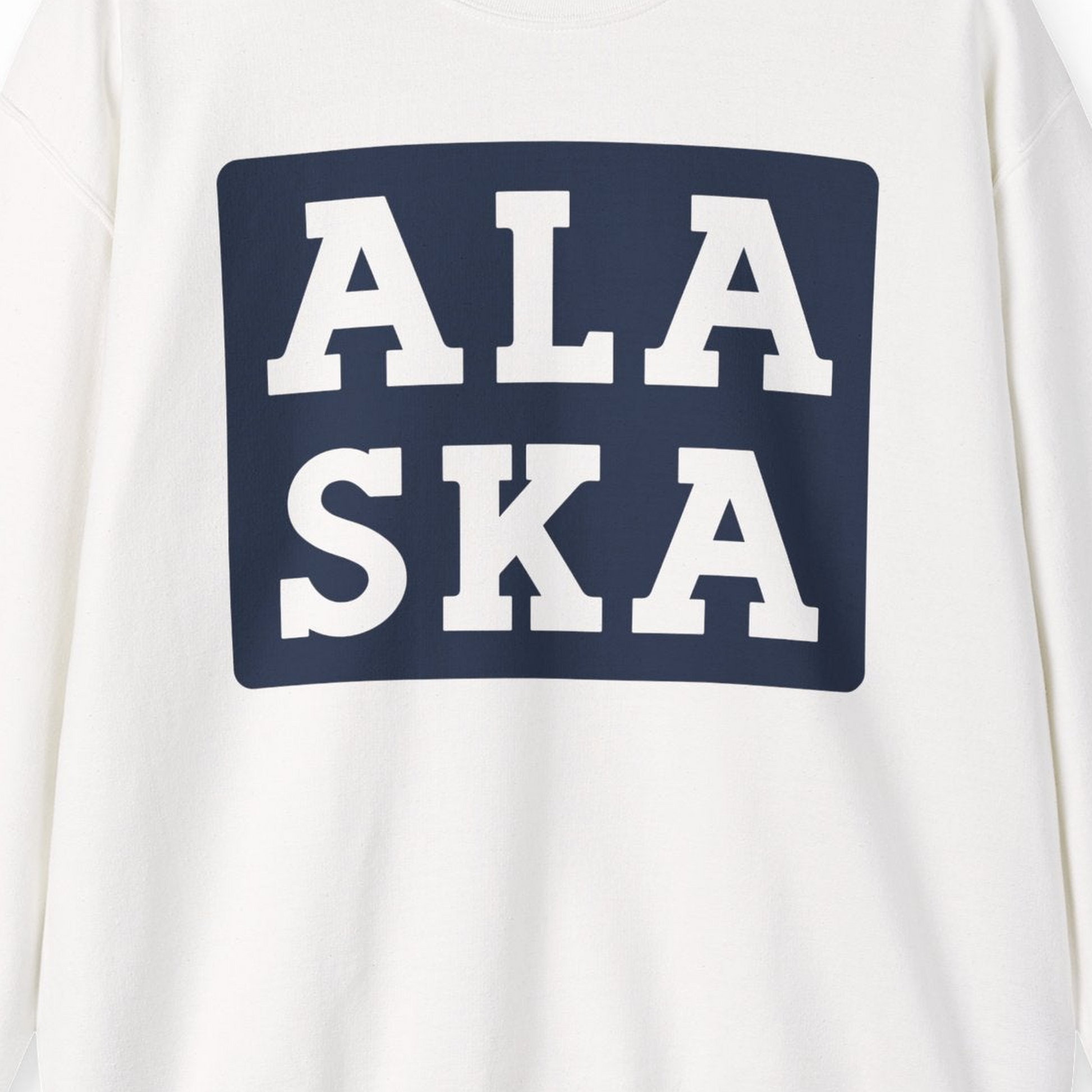 Bold Alaska Block Text Shirt Sweatshirt – White – Alaska Cruise Shirts Close Up