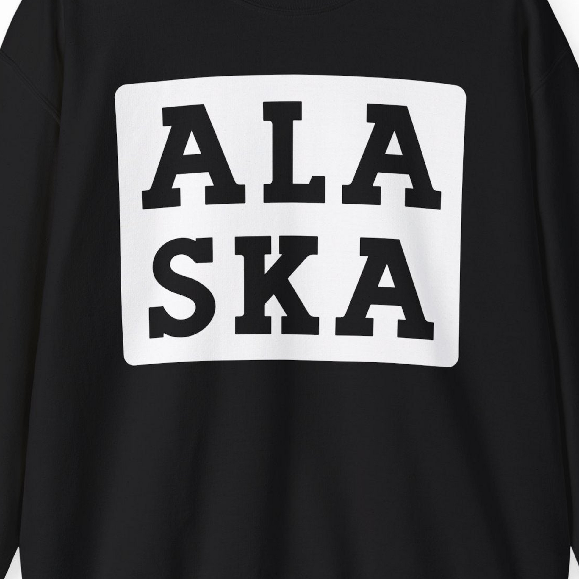 Bold Alaska Block Text Shirt Sweatshirt – Black – Alaska Cruise Shirts Close Up