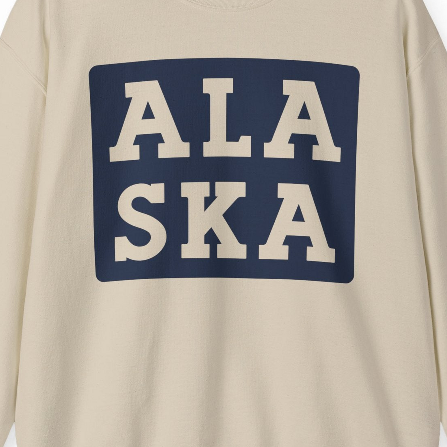 Bold Alaska Block Text Shirt Sweatshirt – Sand – Alaska Cruise Shirts Close Up