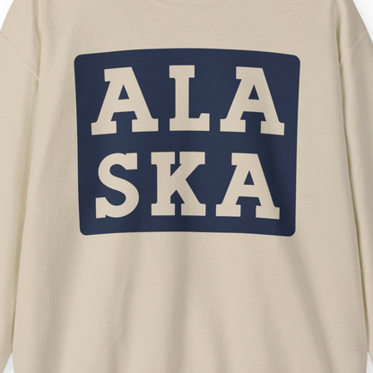 Bold Alaska Block Text Shirt Sweatshirt – Sand – Alaska Cruise Shirts Close Up