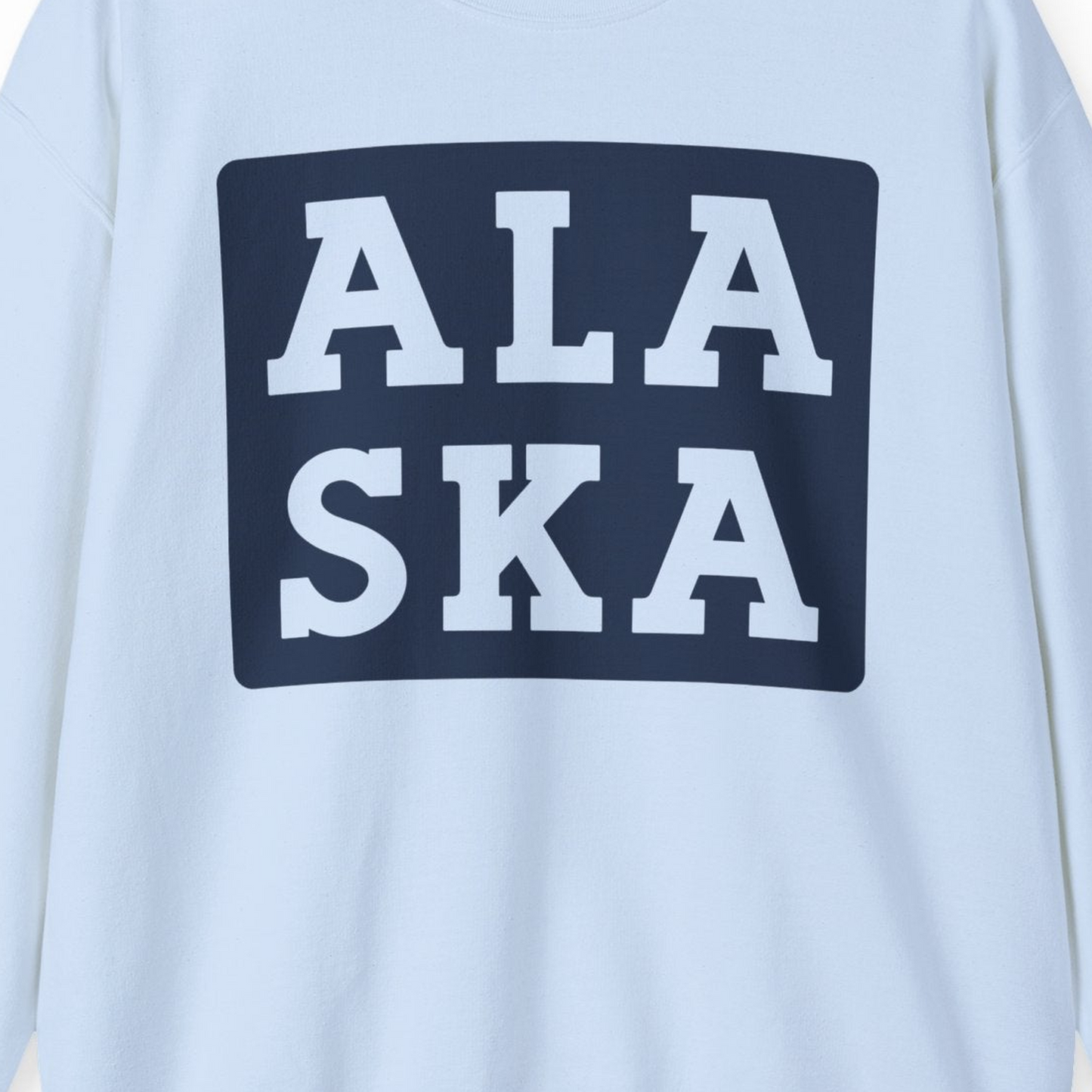 Bold Alaska Block Text Shirt Sweatshirt – Light Blue – Alaska Cruise Shirts Close Up