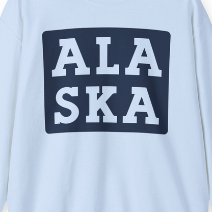 Bold Alaska Block Text Shirt Sweatshirt – Light Blue – Alaska Cruise Shirts Close Up