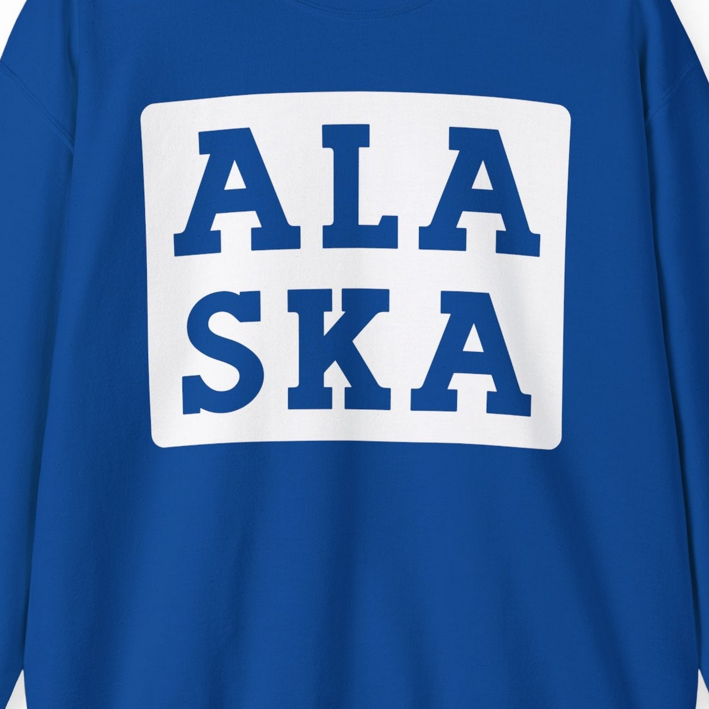 Bold Alaska Block Text Shirt Sweatshirt – Royal – Alaska Cruise Shirts Close Up