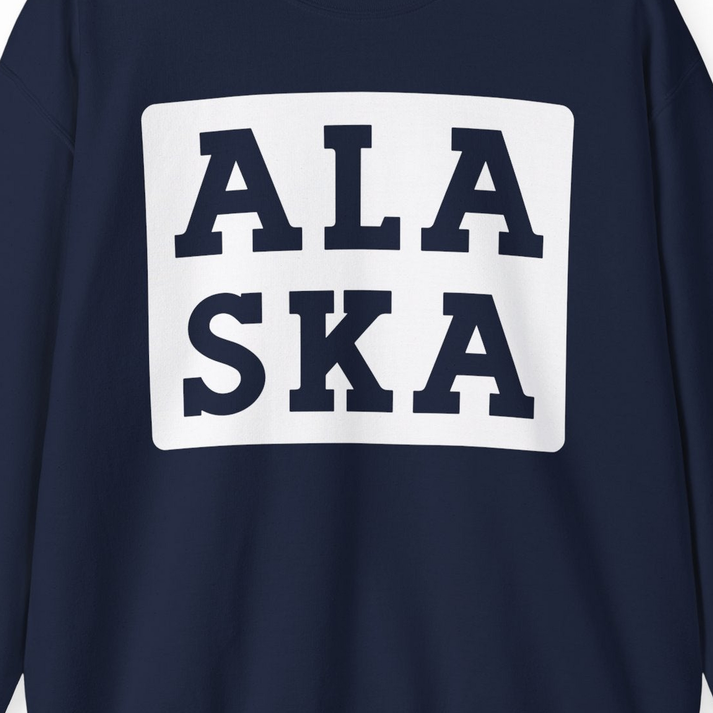 Bold Alaska Block Text Shirt Sweatshirt – Navy – Alaska Cruise Shirts Close Up
