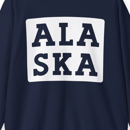 Bold Alaska Block Text Shirt Sweatshirt – Navy – Alaska Cruise Shirts Close Up