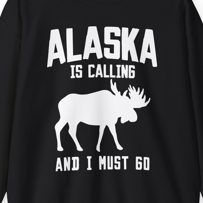 Alaska Is Calling Moose Silhouette Shirt Sweatshirt – Black – Alaska Cruise Shirts Close Up