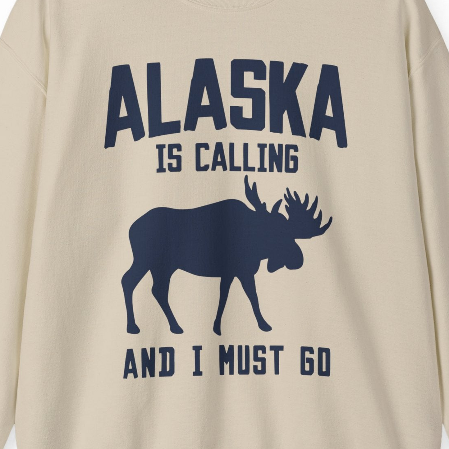 Alaska Is Calling Moose Silhouette Shirt Sweatshirt – Sand – Alaska Cruise Shirts Close Up