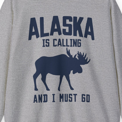 Alaska Is Calling Moose Silhouette Shirt Sweatshirt – Sport Grey – Alaska Cruise Shirts Close Up