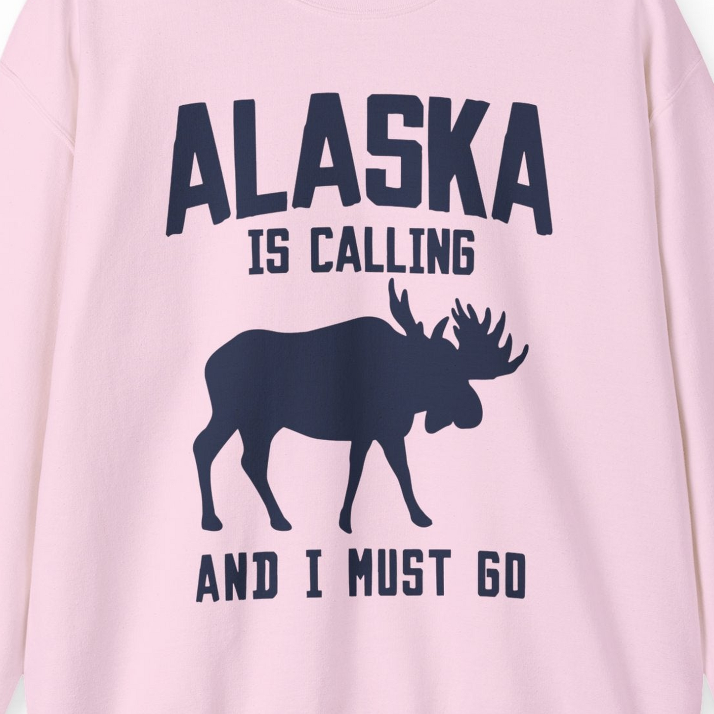 Alaska Is Calling Moose Silhouette Shirt Sweatshirt – Light Pink – Alaska Cruise Shirts Close Up