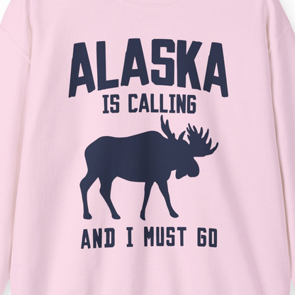 Alaska Is Calling Moose Silhouette Shirt Sweatshirt – Light Pink – Alaska Cruise Shirts Close Up