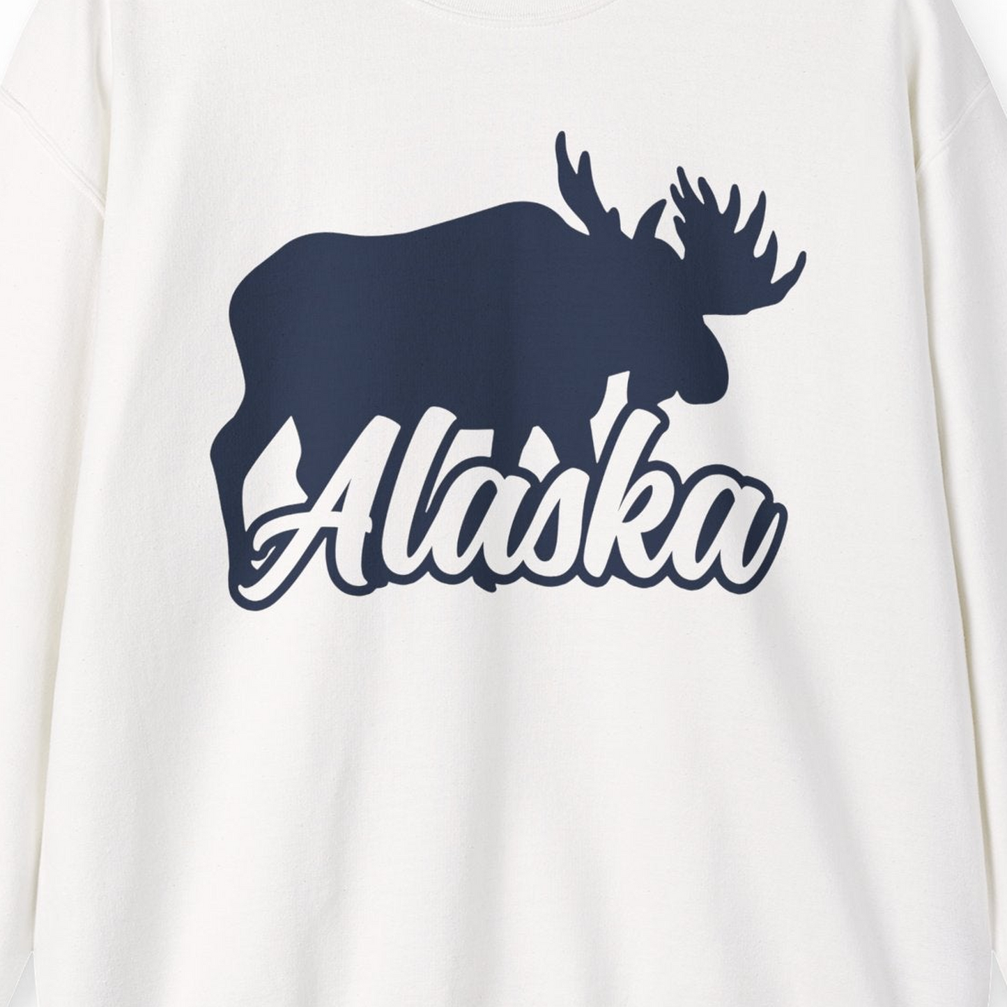 Alaska Moose Wildlife Silhouette Shirt Sweatshirt – White – Alaska Cruise Shirts Close Up