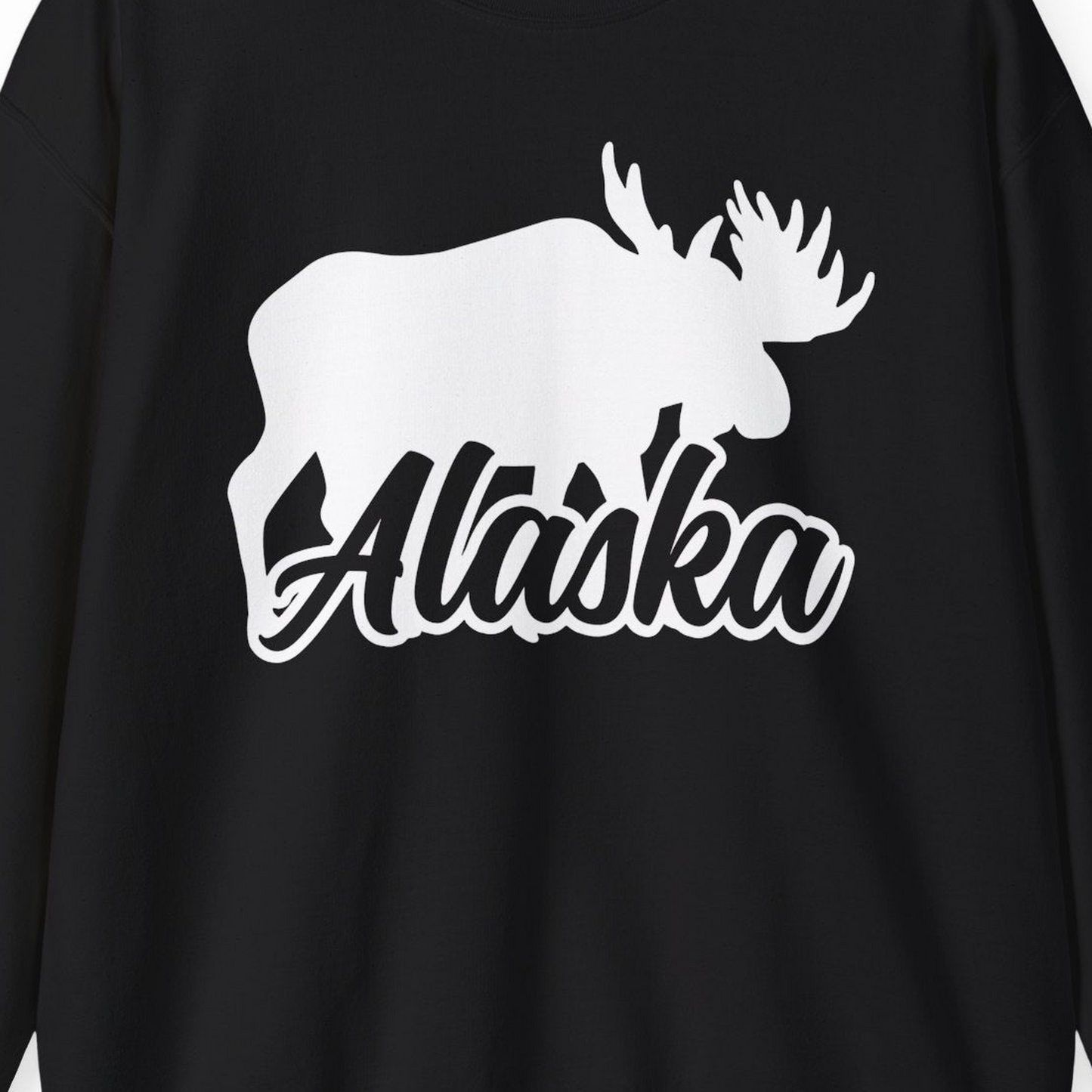 Alaska Moose Wildlife Silhouette Shirt Sweatshirt – Black – Alaska Cruise Shirts Close Up