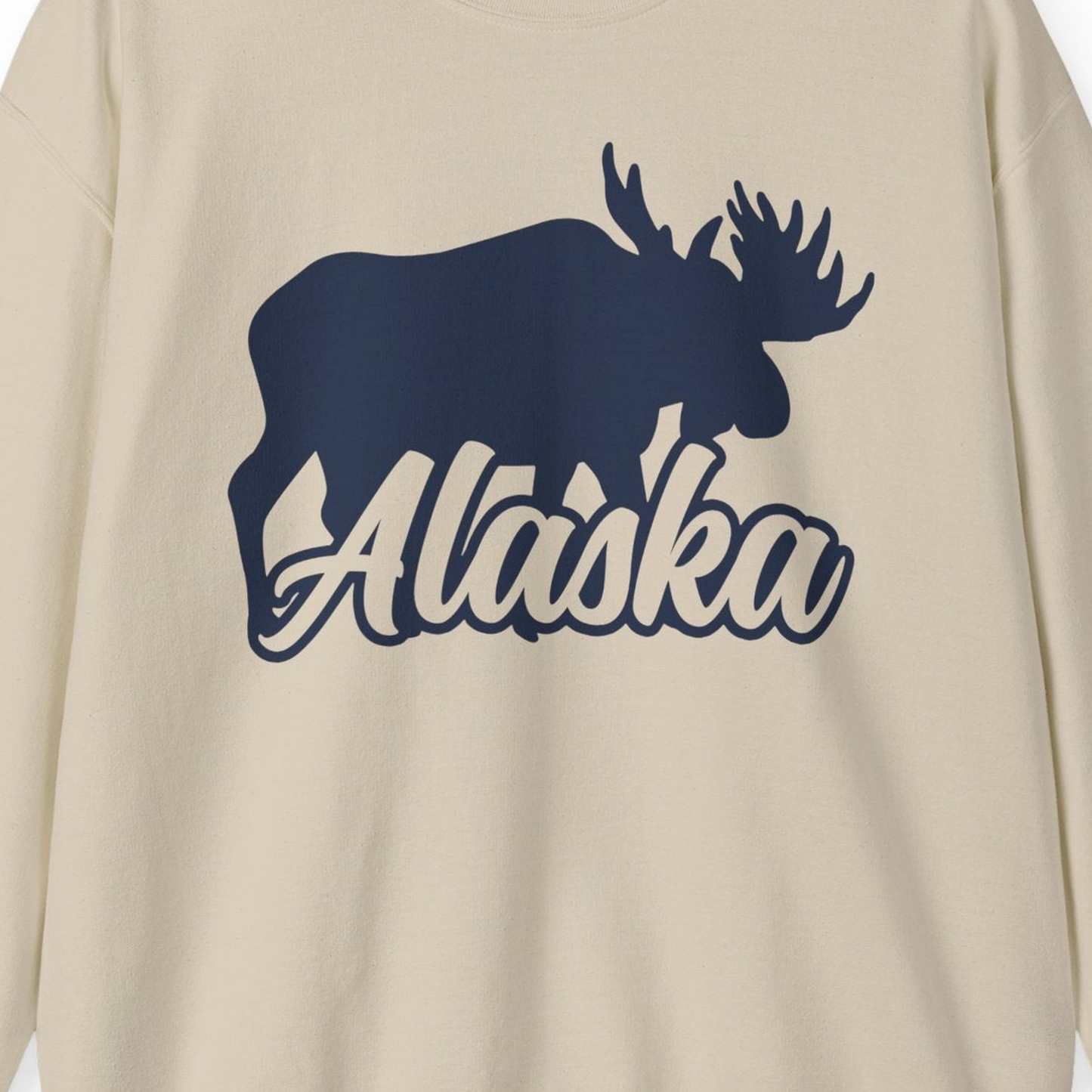 Alaska Moose Wildlife Silhouette Shirt Sweatshirt – Sand – Alaska Cruise Shirts Close Up