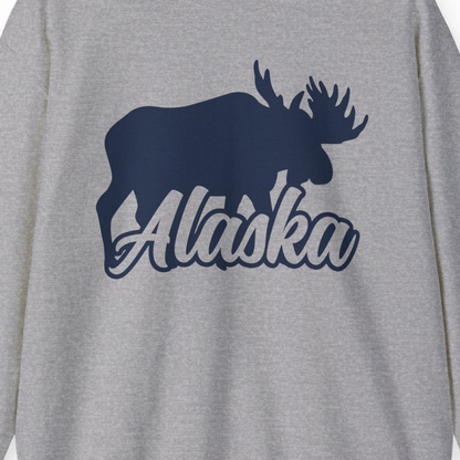 Alaska Moose Wildlife Silhouette Shirt Sweatshirt – Sport Grey – Alaska Cruise Shirts Close Up
