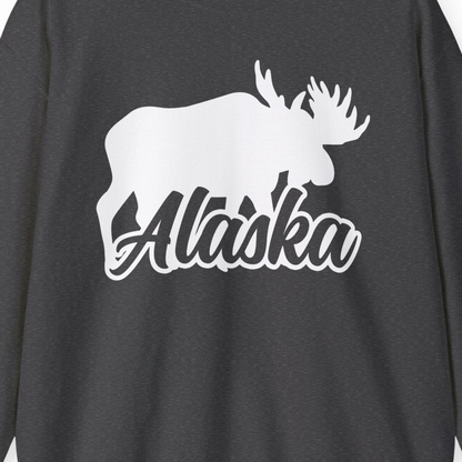 Alaska Moose Wildlife Silhouette Shirt Sweatshirt – Dark Heather – Alaska Cruise Shirts Close Up