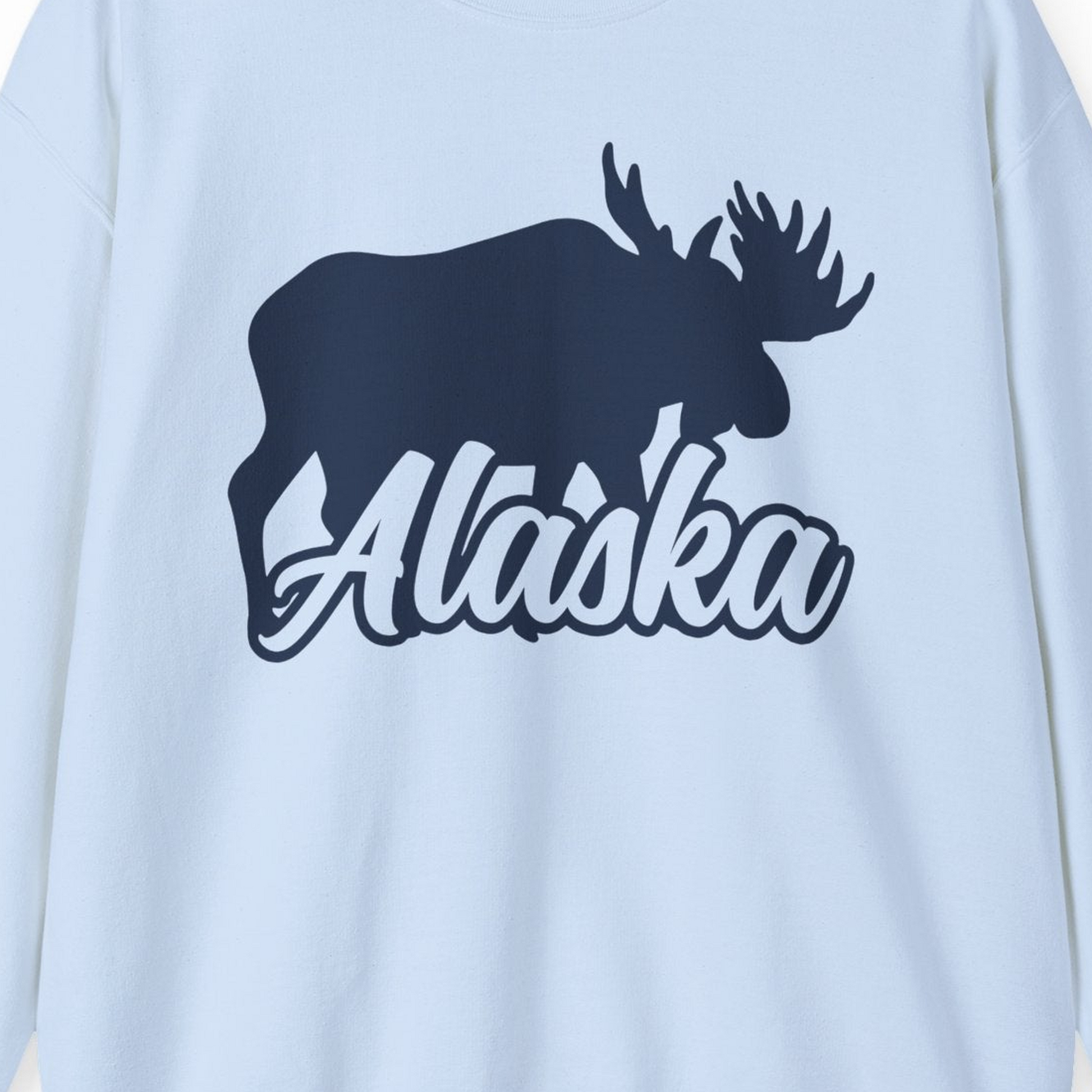 Alaska Moose Wildlife Silhouette Shirt Sweatshirt – Light Blue – Alaska Cruise Shirts Close Up
