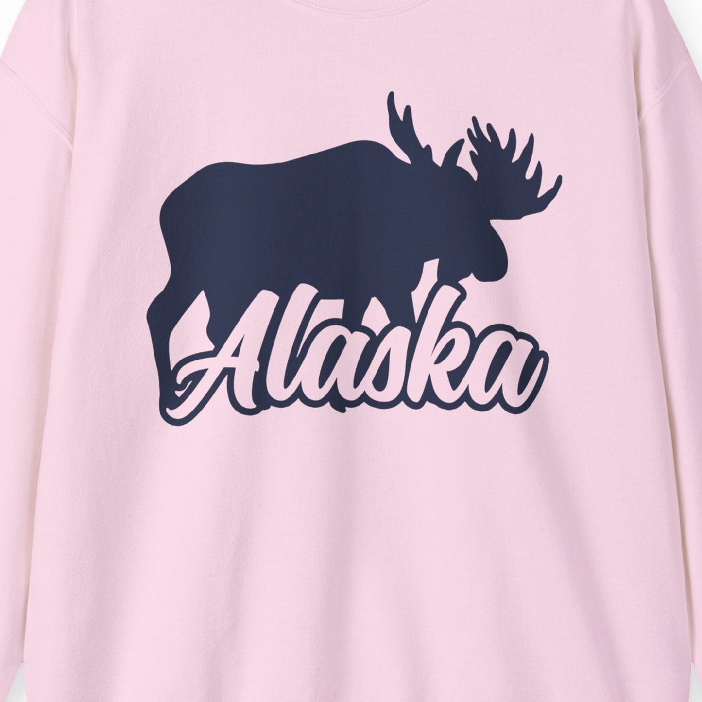 Alaska Moose Wildlife Silhouette Shirt Sweatshirt – Light Pink – Alaska Cruise Shirts Close Up